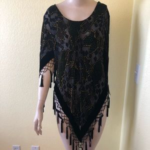Black shawl cover up shirt tassels